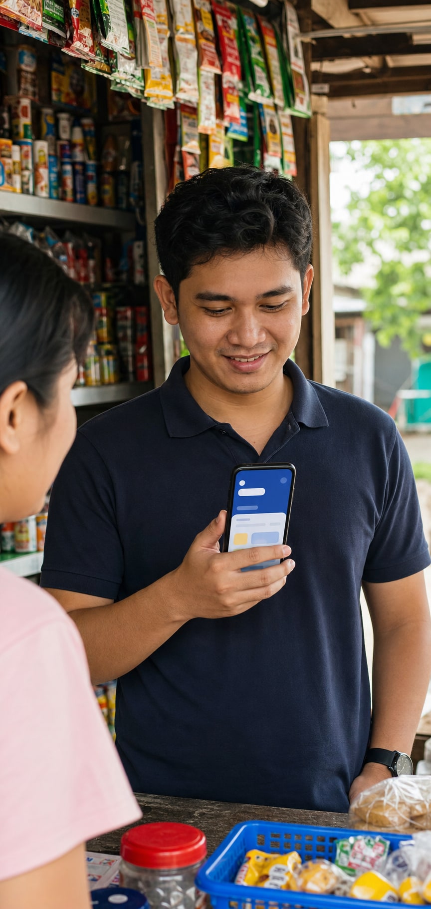 Filipino user checking a phone payment at a neighborhood store