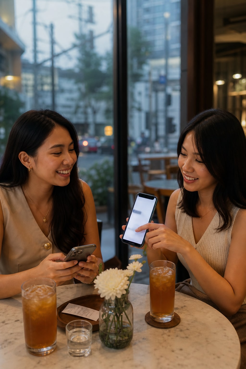 Filipino user checking a finance app beside a laptop